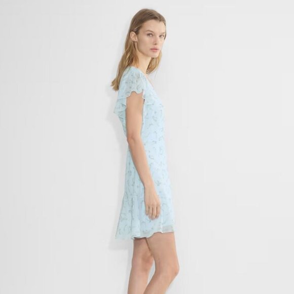 NEW Aritzia Lawn Dress - Blue & Yellow Floral Wrap Sundress Flutter Sleeves - Picture 6 of 10